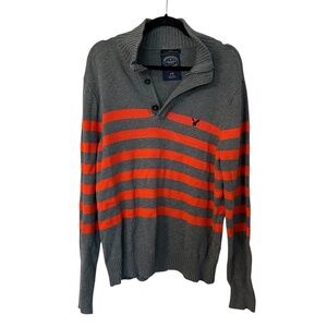 American Eagle Outfitters Gray & Orange Stripe Athletic Fit Sweater Sz L GUC